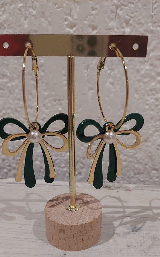 Brinco Argola Laçarote Dourado e Verde,