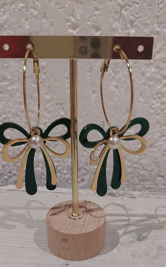 Brinco Argola Laçarote Dourado e Verde,