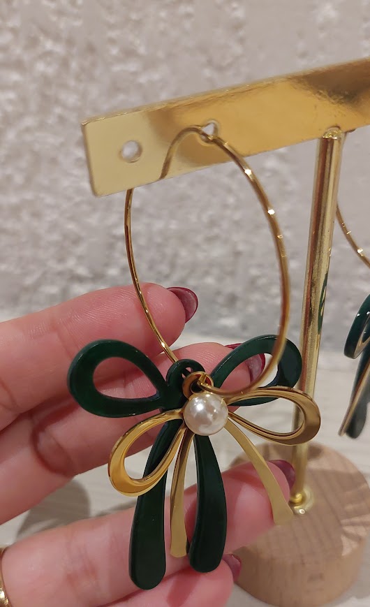 Brinco Argola Laçarote Dourado e Verde,