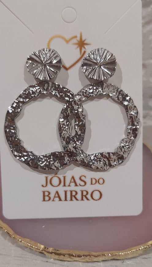 Brincos Argolas Martelados Prateados